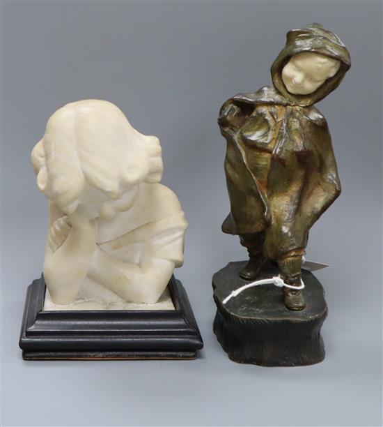 A French bronze signed Gory and an alabaster bust of a young girl tallest 19cm
